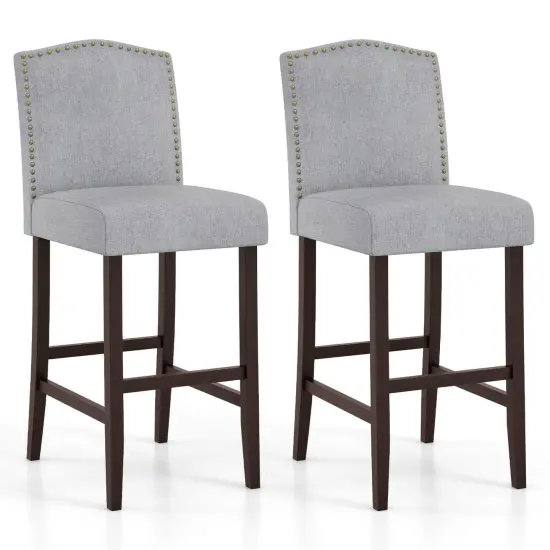 Costway Set of 2 Bar Stools 30" Upholstered Kitchen Breakfast Nailhead Bar Chairs Gray {1}