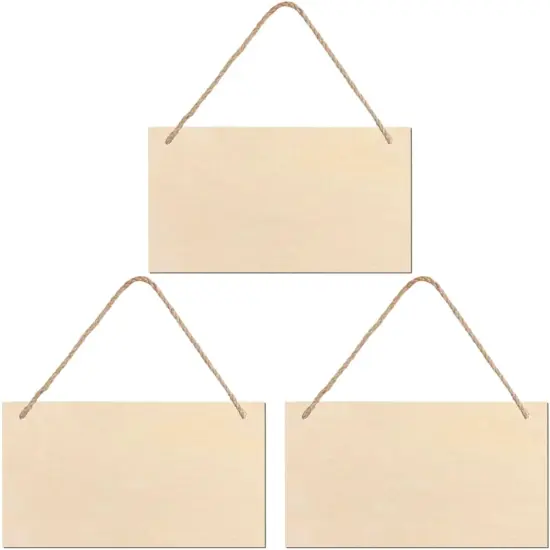 3pcs Unfinished Wood Sign Blank Rectangle Hanging Wooden Plaque {1}