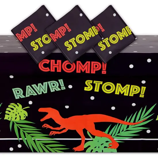 T-Rex Themed Plastic Tablecloth for Dinosaur Birthday Party (Black, 54 x 108 in, 3 Pack) {1}