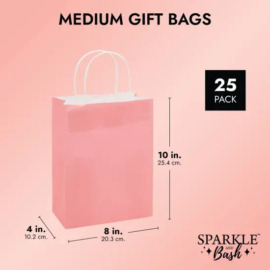 25-Pack Pink Gift Bags with Handles - Medium-Sized Paper Goodie Bags for Weddings, Bridal Showers, Baby Showers, and Small Businesses (8 x 4 x 10 Inches) {3}