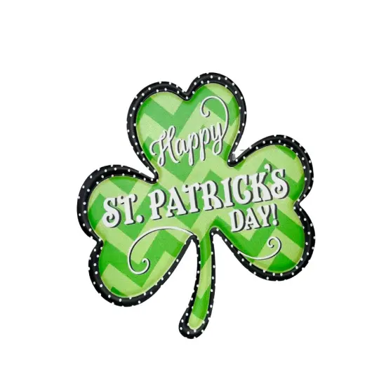 Metal Embossed Zig Zag Clover St. Patrick's Day Sign - Green/Lime/Black/White, 11.5x10.5"-MD0858 {1}