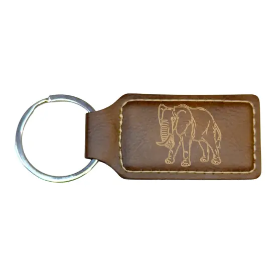 Keychain - Rectangle - Elephant - Leather Rawhide/Black {4}
