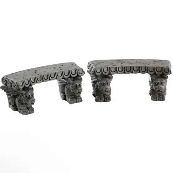 Lemax Spookytown Gargoyle Stone Benches Set/2 {1}