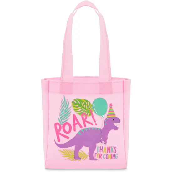 Dinosaur Birthday Party Favor Bags, Small Pink Totes (24 Pack) {5}