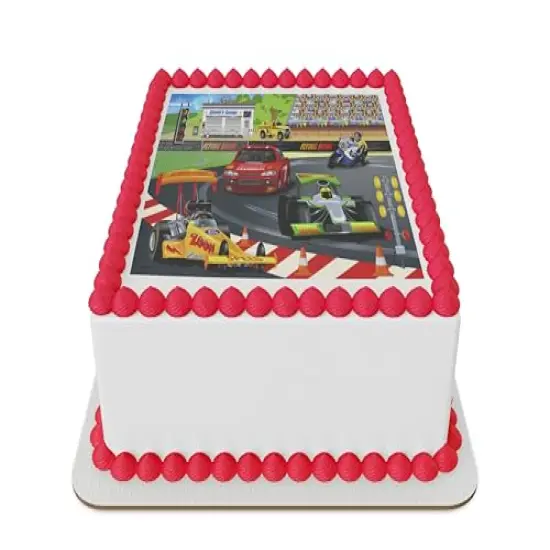 Race cars Edible Icing Sheet cake topper for 1/4 Sheet cake or larger {1}