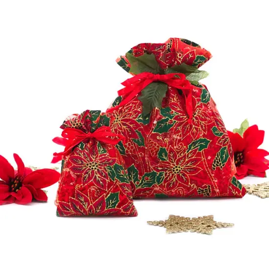 Red Poinsettias Sheer Fabric Bag 4&rdquo; x 6&rdquo; for Holiday Gifts {1}