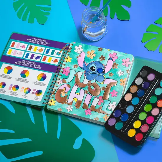 Fashion Angels: Disney Stitch - Watercolor Poster Set - Spiral Bound Book, 30 Lilo & Stitch Themed Pages, Paint Brush, 28 Washable Colors, Kids 8+ {4}