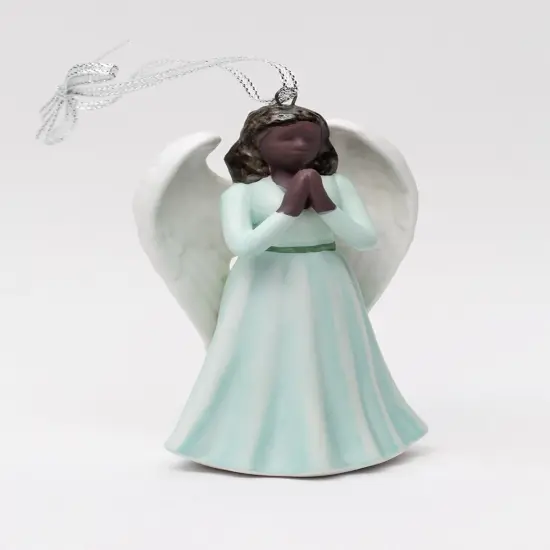 Ceramic African American Praying Angel Ornament, Religious D&eacute;cor, Religious Gift, Church D&eacute;cor, Church Gift, Baptism Gift {2}