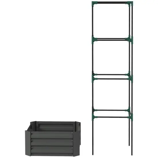 Galvanized Steel Raised Tomato Cage Planter Box Adjustable Height Open Bottom Garden Planter Grey {1}