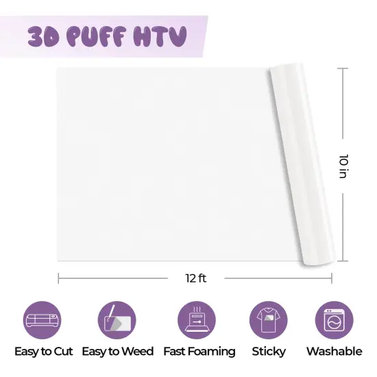 Puff Heat Transfer Vinyl White 12ft {1}