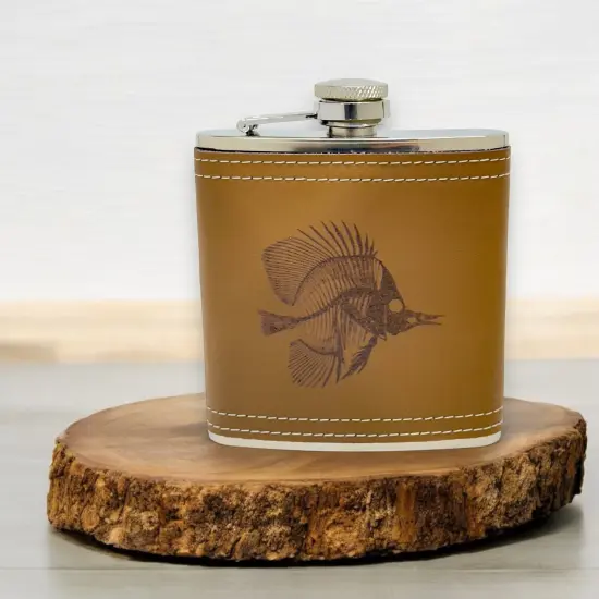 6oz Tropical Bone Fish Leather Flask {4}
