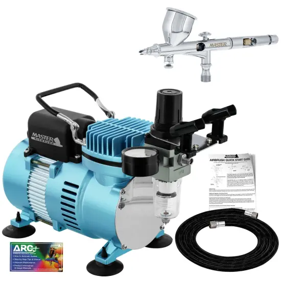 Cool Runner II Dual Fan Air Compressor System with a Fine Detail Control Gravity Feed Dual-Action Airbrush Set with 0.2mm Tip - Hose, How-To Guide {1}