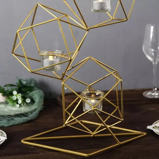 25.5" tall Gold Jointed Geometric Stand Glass Votive Candle Holders Centerpieces {3}