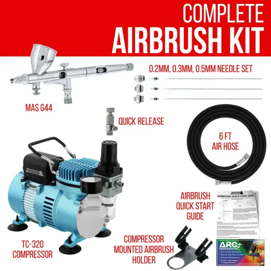 Cool Runner II Dual Fan Air Compressor System Kit with a G444 Fine Detail Control Gravity Feed Dual-Action Airbrush Set with 0.2, 0.3, 0.5 mm Tips {2}