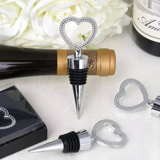 10 Silver Diamond Rhinestones Heart Wine Bottle Stopper Wedding Gift Favors {3}