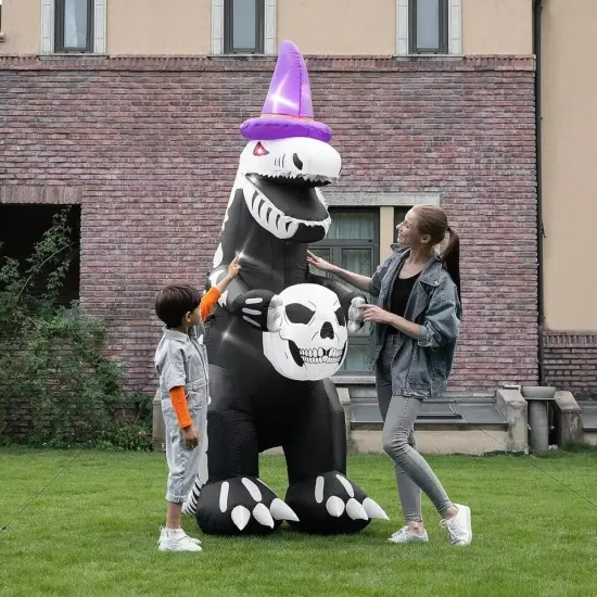 8ft Halloween Inflatable Blow up Skeleton Dinosaur w/ Flickering Eyes & Speaker {4}