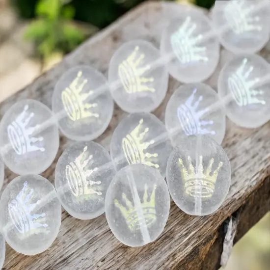 *8* 14mm Laser Etched Frosted Crystal Crown Coin Beads {3}