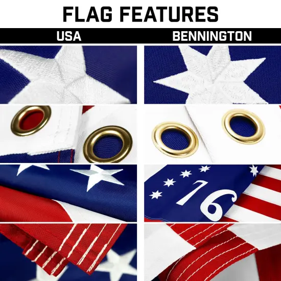 G128 Combo Pack: 20 Ft Telescoping Aluminum Flagpole (Silver) & American and Bennington Flags 3x5 Ft, Both ToughWeave Series Embroidered Polyester | Pole with Flags Included {3}
