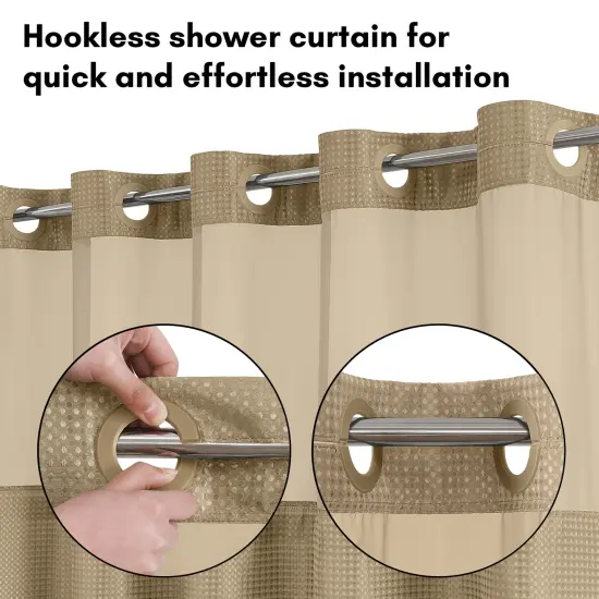 Americanflat 72x75 Hookless Waffle Pattern Shower Curtain - Water-Resistant Long Shower Curtain with Sheer Panel, Snap-In Liner, and Grommets {3}