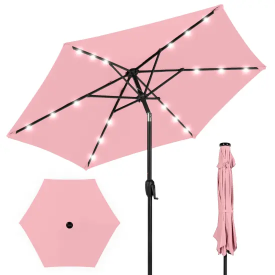 Best Choice Products 7.5ft Outdoor Solar Patio Umbrella for Deck, Pool w/ Tilt, Crank, LED Lights Carnation {1}