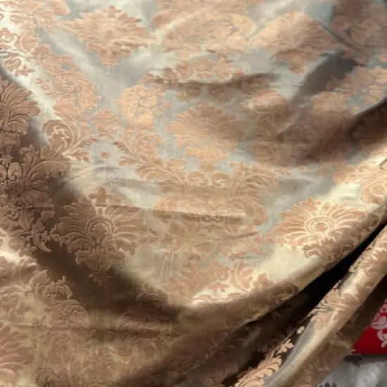 1 Yard Damask Flocking Taffeta Fabric 58" Wide Elegant Velvet Design for Weddings & Decor Brown {1}