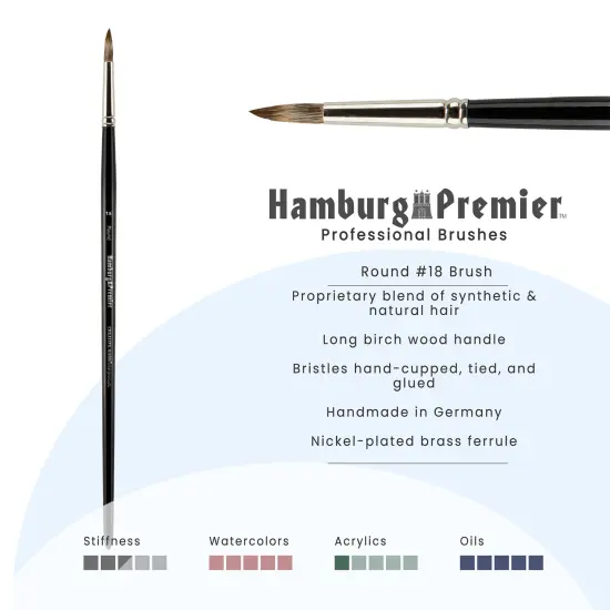 Creative Mark Hamburg Premiere Professional Oil Painting Brushes - Round #18 Oil Paint Brush - Handmade in Germany, Natural & Synthetic Hair Blend, Long Triple-Lacquered Birch Handle {3}