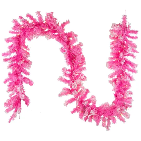 Northlight Pre-Lit Artificial Flocked Pine Christmas Garland - 9' - Pink - Clear Lights {3}
