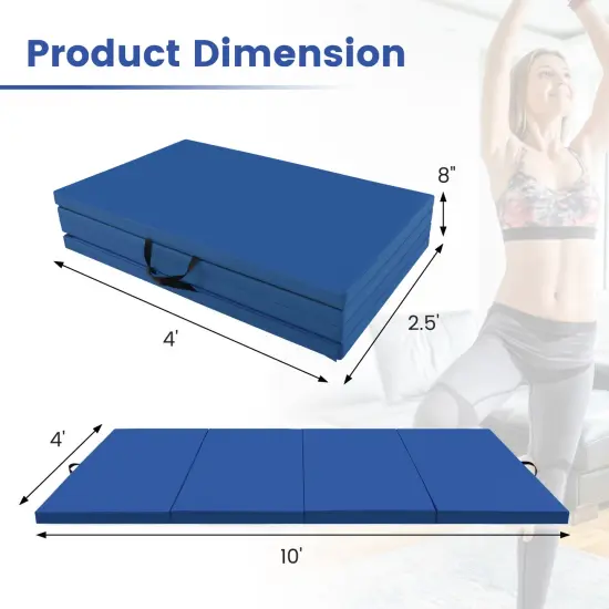 4-Panel PU Leather Folding Exercise Mat with Carrying Handles and Hook and Loop Fasteners Navy {4}