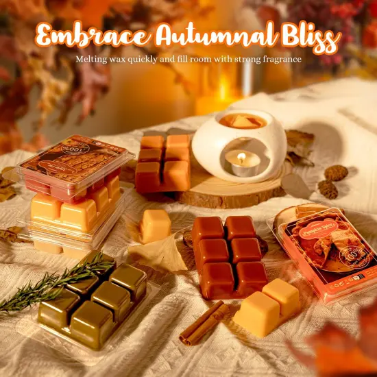 ARVIDSSON Autumn Scented Wax Melts, Fall Soy Wax Cubes for Wax Warmer, Strong Scent Fragrance Wax Tarts, Candle Melts Gift Set, Pumpkin Spice, Cinnamon, Spiced Cider, Pine, Candy Corn, Autumn Wreath {4}