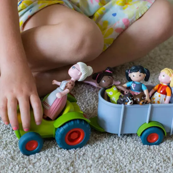 HABA Little Friends Tractor and Trailer - 2 Piece Farm Play Set with Movable Hatch Multicolor {5}