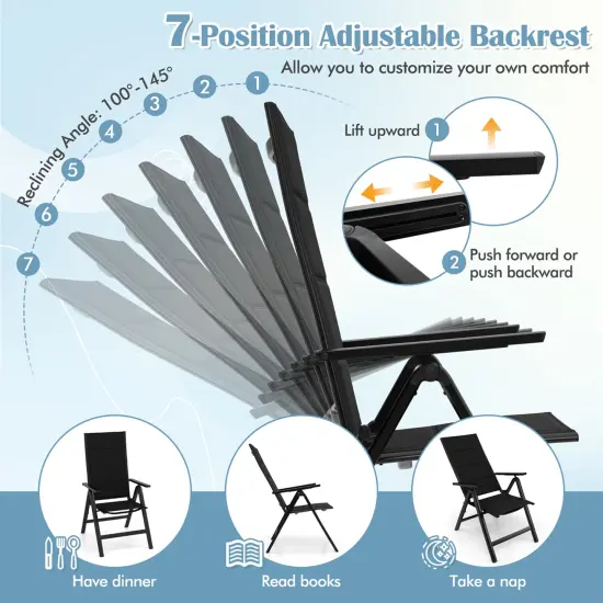 Costway 1/2/4 PCS Patio Folding Chair Outdoor Chairs with Padded Seat, Adjustable Backrest Black {5}