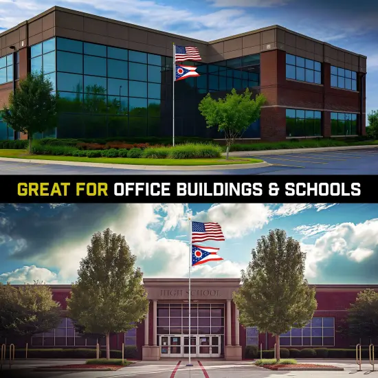 G128 Combo Pack: 25 Ft Telescoping Aluminum Flagpole (Silver) & American and Ohio Flags 3x5 Ft, Both StormFlyer Series Embroidered 220GSM Spun Polyester | Pole with Flags Included {5}