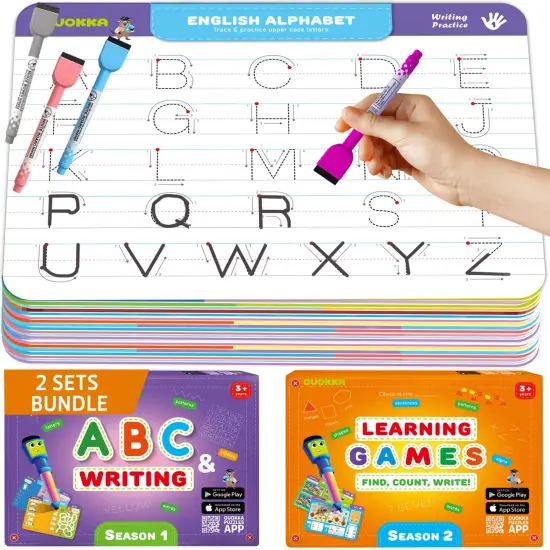 QUOKKA 2X Set Busy Book Handwriting Practice for Kids - Learn to Write for Toddlers Age 3 4 5 - | 24 Tasks | 4 Dry Erase Markers | Pre K ABC Letter Tracing | - Homeschool Preschool Learning Activities {2}