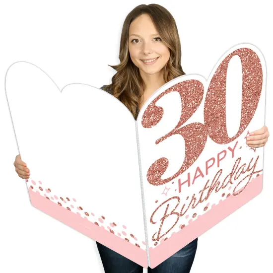 Big Dot of Happiness 30th Pink Rose Gold Birthday - Happy Birthday Giant Greeting Card - Big Shaped Jumborific Card - 16.5 x 22 inches {1}