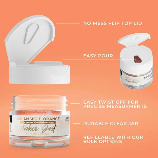 Bakell - Creamsicle Orange Tinker Dust Edible Glitter (5g, 1x Jar) for Food, Desserts, and Beverages! {5}