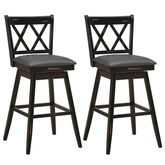 2 Pieces 29 Inches Swivel Counter Height Barstool Set with Rubber Wood Legs White {8}