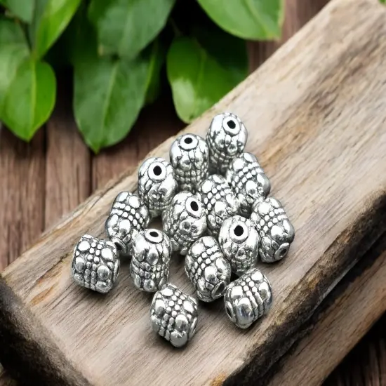 *50* 7x8mm Antique Silver Barrel Spacer Beads {1}