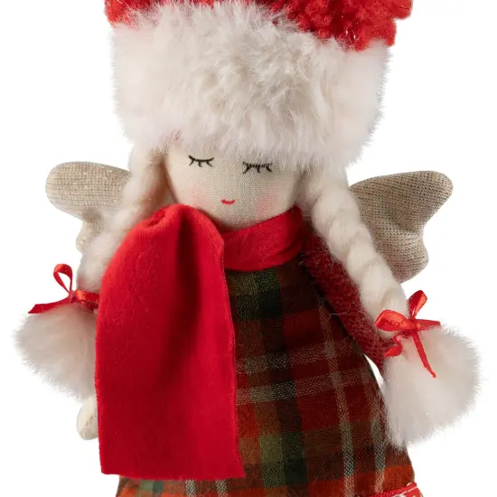 Northlight Plaid Angel Girl with Braided Pigtails Christmas Ornament - 8.5" - Red and Cream {6}