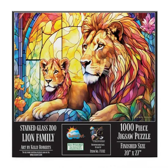 Sunsout Stained Glass Zoo Lion Family 1000 pc Jigsaw Puzzle 73312 {4}