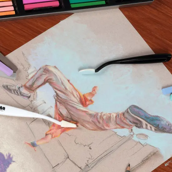 SoHo Urban Artist Pastel Blender Knife - Set of 2 - 1 Pack - Soft Pastel Blending Tools w/ 20 Mixed Foam Covers - Oval & Pointed Applicator - Plastic Palette Knife Set for Blending Soft Pastels & Charcoal {5}