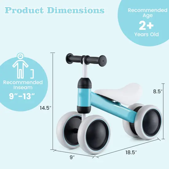 4 Wheels No-Pedal Baby Balance Bike Perfect for Indoor and Outdoor Use Blue {3}