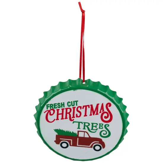 Northlight Fresh Cut Christmas Trees with Vintage Truck Bottle Cap Ornament - 4" White {6}
