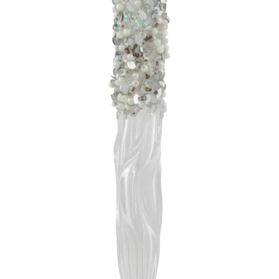 Northlight Sequined and Beaded Icicle Glass Christmas Ornament - 9" - Clear {4}