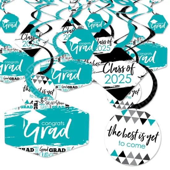 Big Dot of Happiness Teal Graduation Class of 2025 Decorations Hanging Swirls - Set of 40 {1}