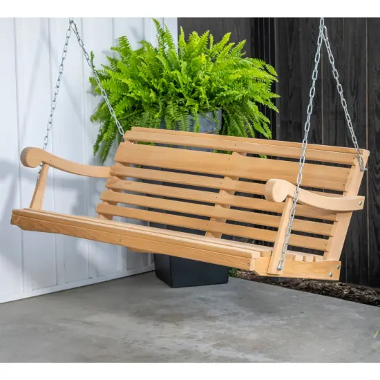 Hershy Way 5-Foot Classic Cypress Amish Porch Swing, Handcrafted Durable All Weather Wood, Natural Finish, Includes Hanging Chain {3}