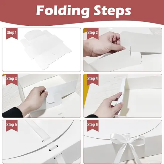 10 PCS Gift Boxes with Lids, 10.6x7.8x3.1 Inch Kraft Paper Gift Box, White with Ribbon, Bridesmaid Proposal Box for Wedding, Packaging, Present, Birthday, Cupcake {4}