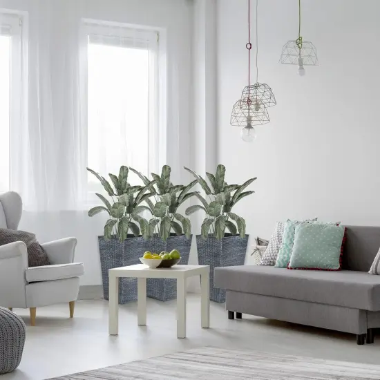 3-Piece Ceramic Indoor Planter Set with Drainage Holes Grey {6}