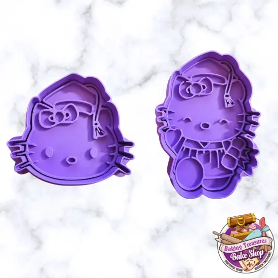 Graduation Cat Cookie Cutters and Stamp 2 pc {2}