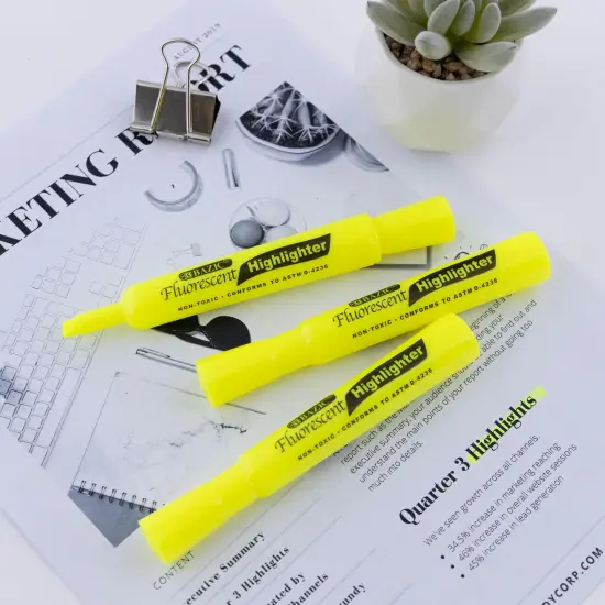 BAZIC Desk Style Fluorescent Highlighters Yellow (4/Pack) {6}