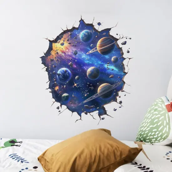 Beautiful Planets Wall Stickers 3D Universe Outer Space Nursery Broken Wall Wall Decals for Kid Boy Removable Peel and Stick Wall Art Home Decor Decoration for Preschool Living Room Bedroom {2}